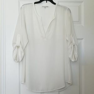Off white split neck blouse